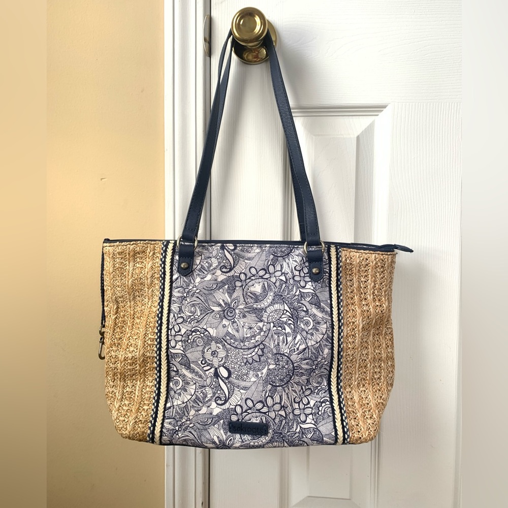 SAKROOTS MEADOW CANVAS & JUTE SHOULDER BAG